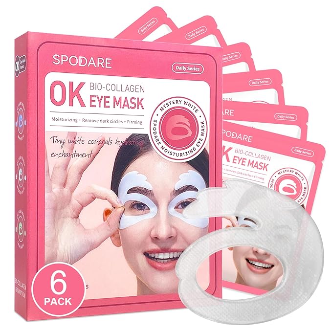OK Shape Eye Masks, 360° Fit Under Eye Patches with Caffeine and Collagen, Firming & Hydrating Eye Mask for Dark Circles and Puffiness, Self Care Gifts for Women - 6 Pairs, Mystery White