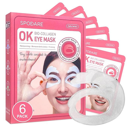OK Shape Eye Masks, 360° Fit Under Eye Patches with Caffeine and Collagen, Firming & Hydrating Eye Mask for Dark Circles and Puffiness, Self Care Gifts for Women - 6 Pairs, Mystery White