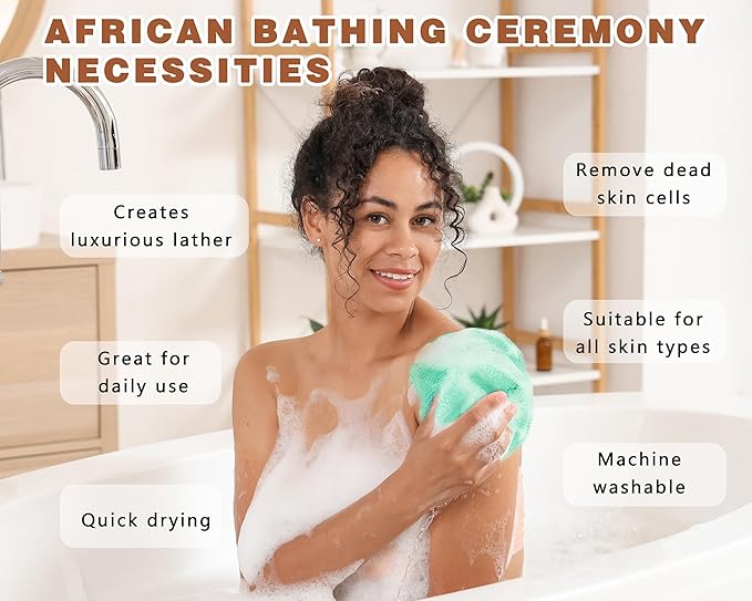 2 Pack African Net Sponge Exfoliating Scrubber Bath Sponge for Daily Use (Light Purple +Seafoam)