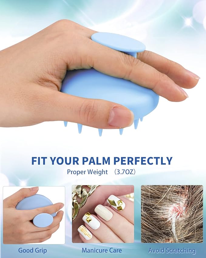 BEAUTLOHAS Silicone Scalp Massager Shampoo Brush, Shower Scrubber with Soft Bristles, Hair Growth & Dandruff Treatment, Wet/Dry Hair Massager for All Hair Types (Blue)
