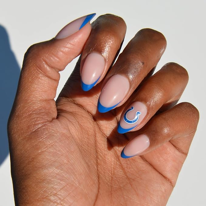 Glamnetic x Fanatics Press On Nails - Indianapolis Colts | Short Almond Fake Nails, NFL Colts Blue French Tips, Football Nails, Salon-Quality | 15 Sizes - 30 Nail Kit with Glue