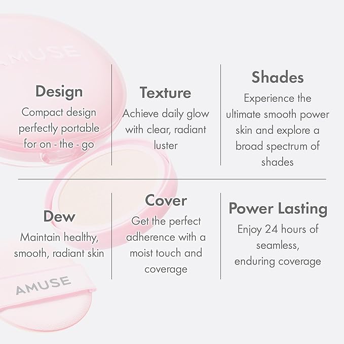 Amuse SEOUL Dew Power Vegan Cushion Foundation (01 PURE) | Dewy, glow, long-lasting, double coverage, clean beauty, lightweight