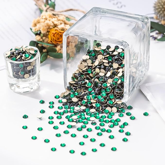 Meibite Malachite Green Flatback Rhinestones, Glass Rhinestones for Nail Art and Craft, Glue Fix, Loose Crystal Gemstones(Green, SS20, 1440pcs, 4.6-4.8mm)