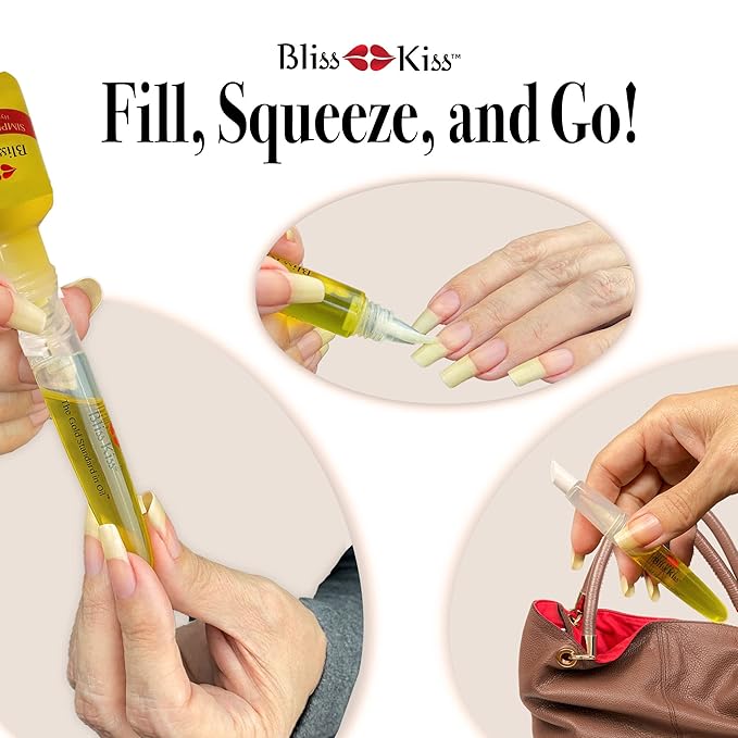 Bliss Kiss Simply Pure Dropper with Refillable Cuticle Squeeze Pen 3-Pack Kit (Crisp, 3-Pens)