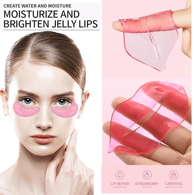 20 Pairs Lip Mask & Eye Mask,Crystal Gel Eye Pads Nourishes the Lip Patches for Skin Care Spa Daily Moisturizing Eye Patches for Puffy Eyes, Dark Circles and Fine Lines