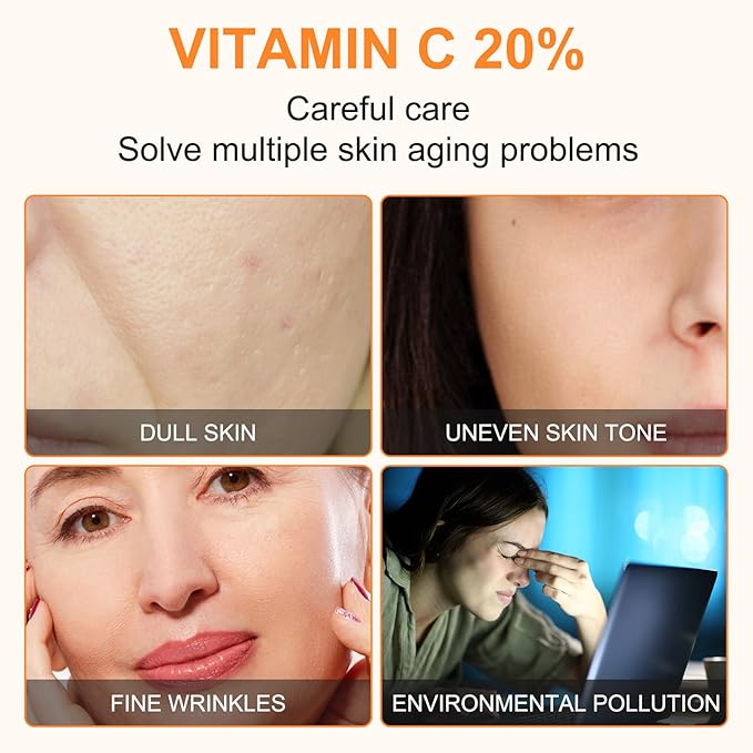 Premium 20% Vitamin C Serum For Face with Hyaluronic Acid, Retinol & Amino Acids - Boost Skin Collagen,Hydrate & Plump Skin, Anti Aging & Wrinkle Facial Serum 60ml