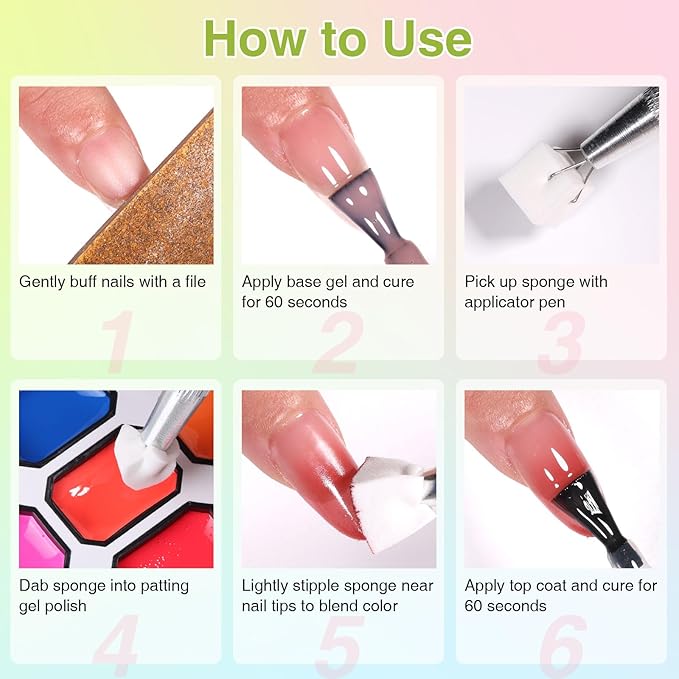 GELLAKTIK 12 Color Patting Nail Gel Polish Kit, Ombre Painting Gel Palette with Sponge Applicators & Nail Art Stickers for Blush Blooming Floral Aura French Manicure DIY Nail Art Palette