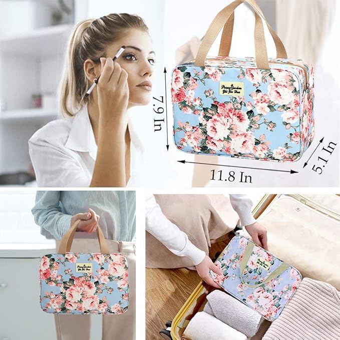 Hjkiopc Large Makeup Bag Toiletry Bag for Women Make Up Bag Cosmetic Bag Toiletries Bag Brush Bags for Traveling (Peony Flower)