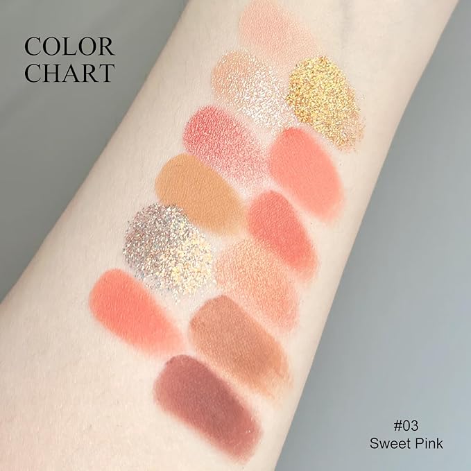 KYDA 12 Colors Warm Pink Eyeshadow Palette, Ultra-rich Glitter Rose Gold Eyeshadow, Matte Soft Pink Orange Eye Shadow Palette, Soft Blendable Powder, Warm Tone Eyes Makeup