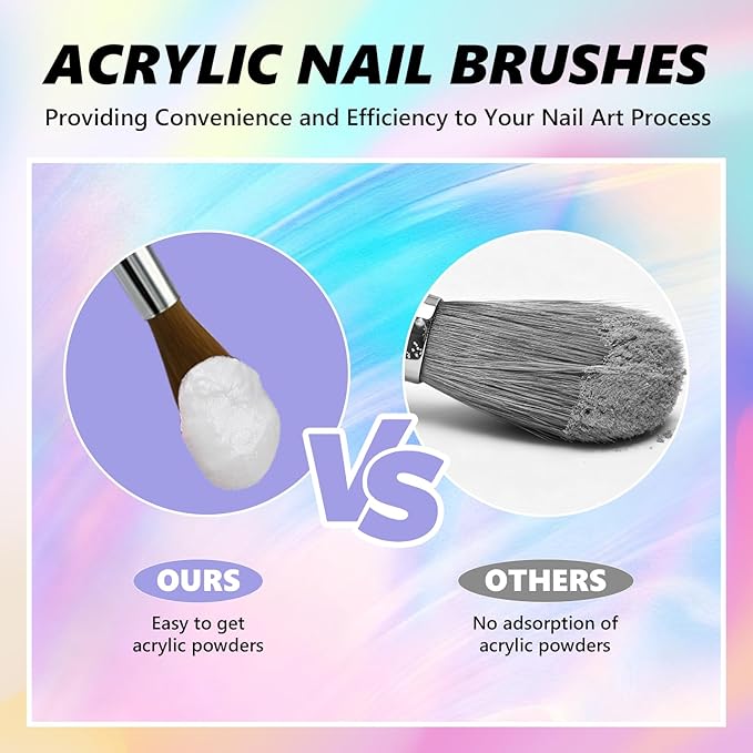 YCHULIFOX,Acrylic Art Nail Kit with 6-Size Brushes (4/6/8/10/12/14) for Dip Powder & Gel Nail Art, Easily Reinforce Nail Extensions for DIY Home Salon & Professional Use.