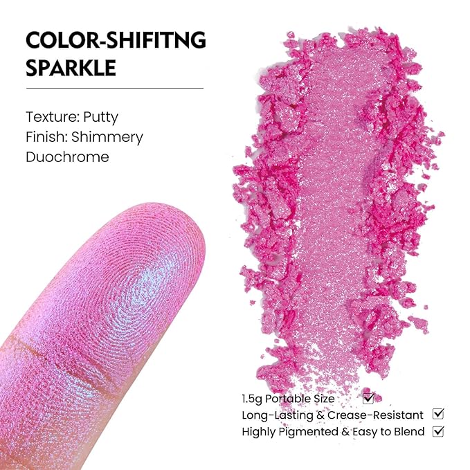 Chameleon Single Eyeshadow,Soft Pink-White,Pressed Powder,High Pigment,Smudge-Proof, Smooth Blend, All-Day Wear,Square Pan,Fits Magnetic Palettes(Opal Kiss)