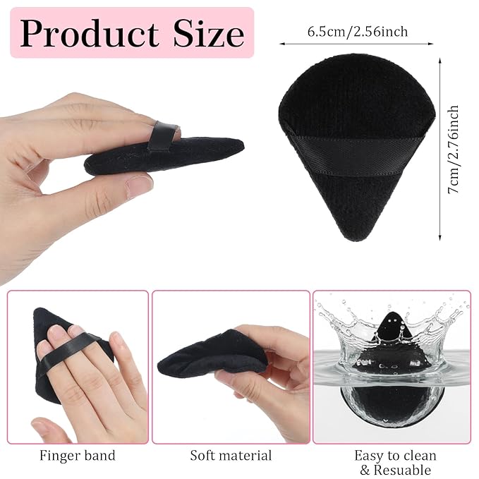 32 Pcs Triangle Powder Puff, Face Soft Velour Makeup Sponge, Triangle Puff for Wet and Dry, Setting Puffs Cosmetic Foundation Makeup Tool(Black)