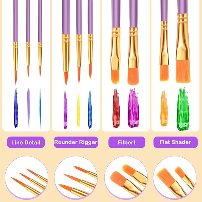 ESRICH Acrylic Paint Brushes Set, 20 Packs / 200 Pcs Nylon Hair Paint Brushes,Paint Brush Set Suitable for Oil,Watercolor,Rock Body Face Art, Kids Adult Perfect Art Painting Craft Paint Brush Kits.