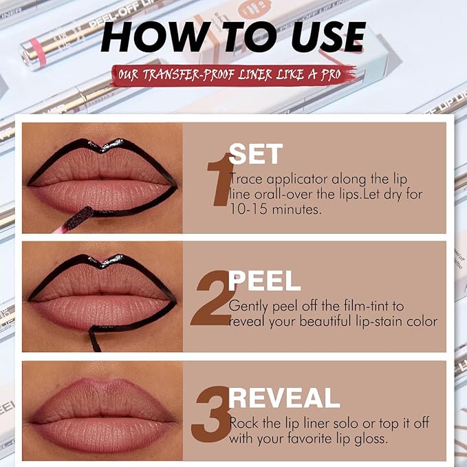 TALINZEN lip stain peel off,beauty-waterproof,transfer-proof and smudge-proof,makeup for all occasions,perfect for everyone (#01,0.12floz/3.5ml e)