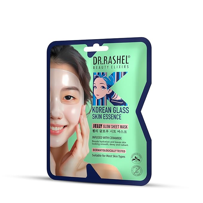 DR.RASHEL Korean Glass Skin Essence Jelly Glow Sheet Mask | Ceramide Infused, Hydrating & Barrier Support | Dermatologically Tested Korean Skincare (25 g / 0.88 oz)