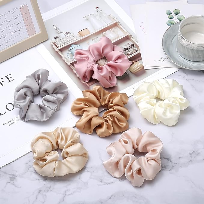 Lolalet Scrunchies for Women, Satin Hair Scrunchies Softer Than Silk Hair Ties for Hair Sleep, Big Scrunchy Ponytail Holder with Elastic Hair Bands for Girls Thick Thin Curly Hair -6 Pack, Style C