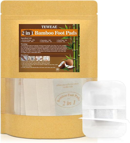 TEWEAE Foot Pads for Better Sleep, 64 Pads Natural Bamboo Vinegar - No Off - Improves Sleep and Relaxation - Premium Foot Care Good Night Foot Patches (2 in 1 Design)