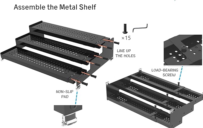 Metal Spice Rack Organizer for Cabinet, 3 Tier Expandable Spice Storage Shelf, Great for Kitchen Cabinets, Cupboard,Pantry and Countertop More,Metal Plate with Hole(3PACKS/Gun-Grey)