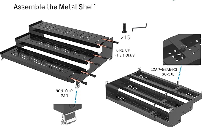 Metal Spice Rack Organizer for Cabinet, 3 Tier Expandable Spice Storage shelf, Great for Kitchen Cabinets, Cupboard,Pantry and Countertop More,Metal plate with hole(1PACK/BLACK)