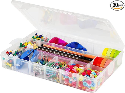 Exptolii 18 Grids Plastic Organizer Box with Dividers, Clear Compartment Container Storage for Washi Tapes Beads Crafts Jewelry Fishing Tackles, Size10.8 x 7.7 x 1.7 in
