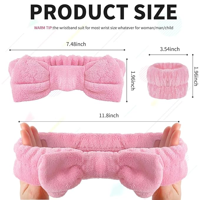 WSYUB Pink Spa Headband and Wristband Set for Face Washing