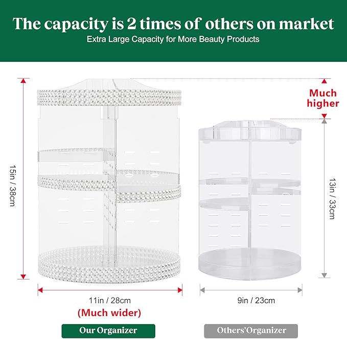 Awenia Makeup Organizer 360-Degree Rotating, Adjustable Makeup Storage, 7 Layers Large Capacity Cosmetic Storage Unit, Fits Different Types of Cosmetics and Accessories, Plus Size with Makeup Bag