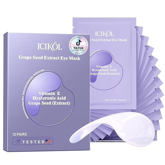 Collagen Under Eye Patches for Puffy Eyes and Dark Circles, Under Eye Mask for Radiance Boost, Deep Hydrating Undereye Mask Patches for Treatment with Women Beauty (12 Pairs, Grape seed)
