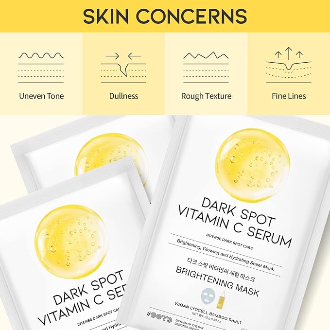 #OOTD Vitamin C Revitalizing Hydrating Sheet Mask (10pcs) - Face Mask Korean Skincare Facial Sheet Masks for Even-Looking Skin Tone & Radiance
