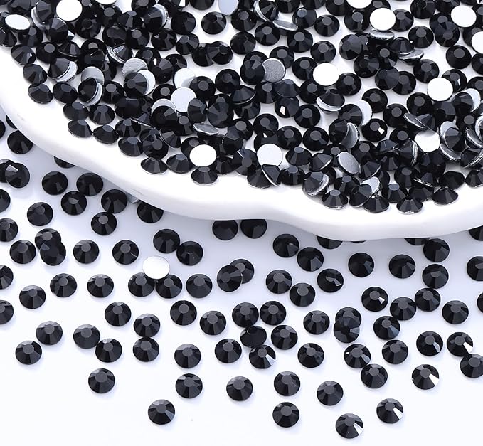 Meibite Black Flatback Rhinestones, Glass Rhinestones for Nail Art and Craft, Glue Fix, Loose Crystal Gemstones(Black, SS16, 1440pcs, 3.8-4.0mm)