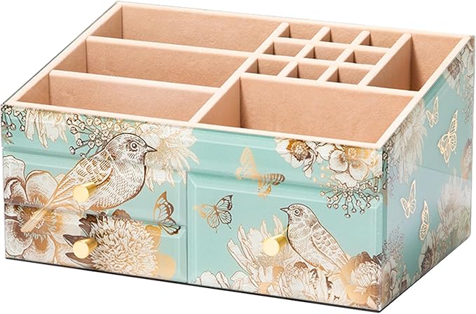 Glass Makeup Organizer for Vanity - Vanity Case with Drawers & Velvet Lining, Countertop Organizer for Lipstick, Brushes, Skincare, Perfume - Christmas Gifts for Women