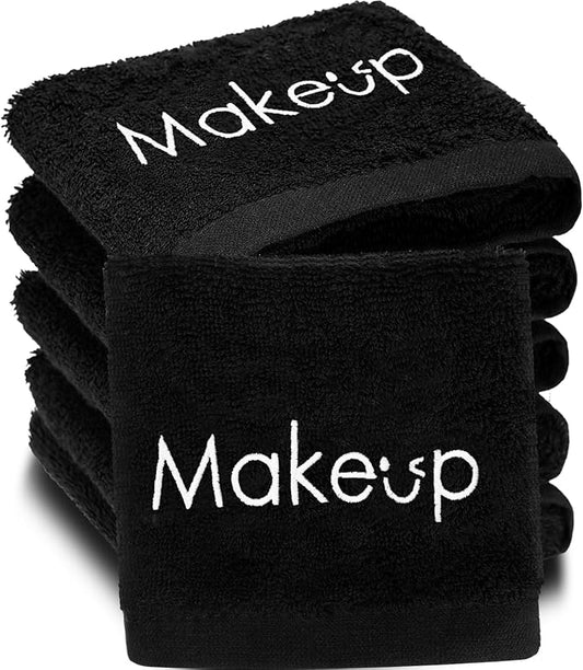 Shimeyao 13x13 Inch Black Makeup Towels Reusable Makeup Washcloths for Face Facial Remover Washcloths Absorbent Cotton Towel for Women Skin Care (6 Pcs,Smile Pattern)