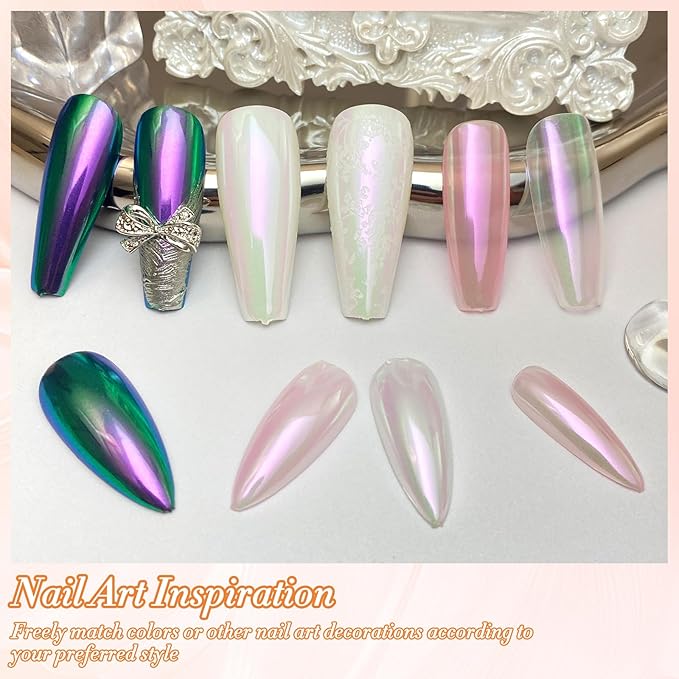 FNNZ Unicorn Chrome Nail Powder, Aurora Unichrome Mermaid Aurora Pigment Pearlescent Nail Art Glitter Dust Decoration for Home DIY Salon Manicure - Violet Whisper