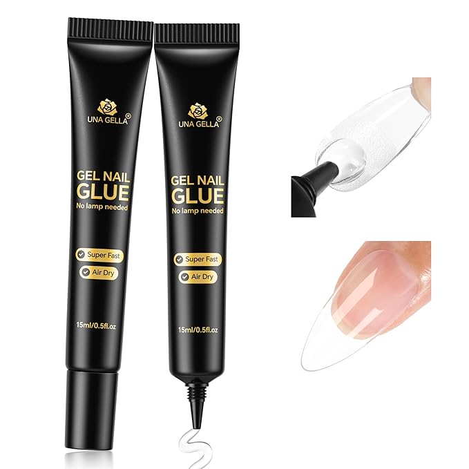 UNA GELLA Strong Nail Glue Gel, 15ml*2pcs No U V/Lamp Needed Nail Gel Glue, Quick Air Drying Semi Solid Nail Glue GEL, Super Strong NAIL G LUE For Press Ons Acrylic False Nails Tips Extension DIY Kit