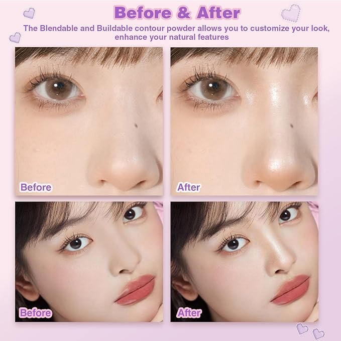 Face Highlighter Contour Shading Palette Sculpting Long-lasting Pressed Powder Smooth Matte Shimmer Finish Makeup for Cool Toned Skin