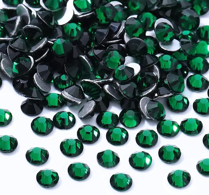 Meibite Green Flatback Rhinestones, Glass Rhinestones for Nail Art and Craft, Glue Fix, Loose Crystal Gemstones(Green, SS30, 576pcs, 6.4-6.6mm)