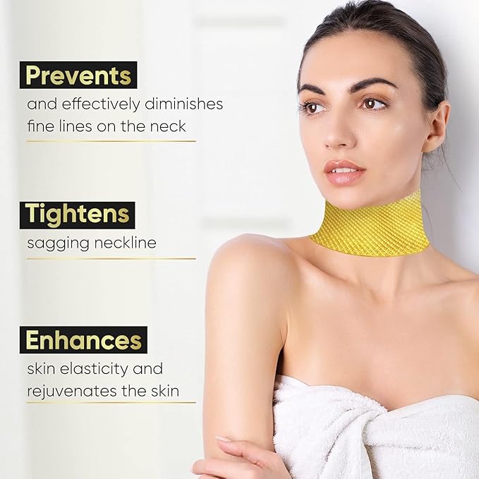AKQBPN Neck Wrinkle Patches, 24K Gold Collagen Neck Fine Line Pads, Firming Tightening & Moisturizing Mask For Line Romoval