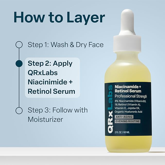 QRxLabs 5% Niacinamide Serum with 1% Retinol & Alpha Arbutin - Anti-Aging Retinol Serum for Face - Pore Minimizer - Dark Spot Remover for Face & Skin Brightening - 2 Fl Oz