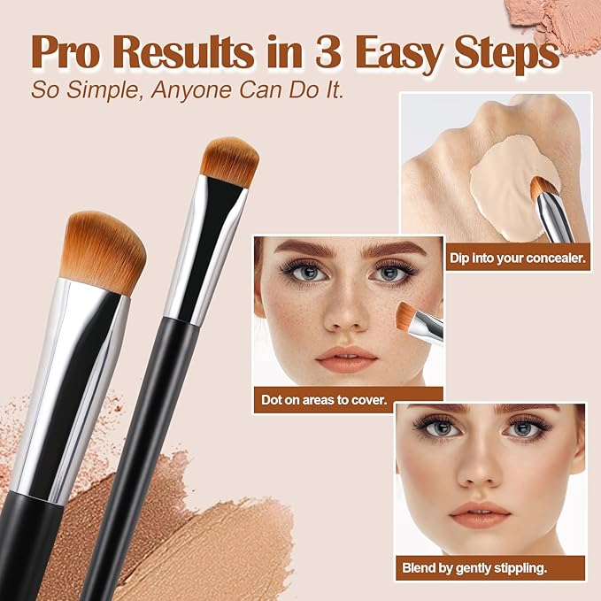 Concealer Brush Under Eye, Small Triangle Brushes for Precise Coverage Dark Circles Blemishes Acne, Easy Blending for Concealer Contour, Cream/Liquid Makeup Brush