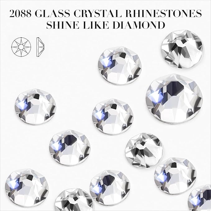 Novani 144pcs Clear Rhinestones Flat Back Round Rhinestone Style 2088 Sparkly Crystal Gemstones for Nail Art and Crafting,SS30(6.4-6.6mm