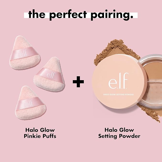 e.l.f. Halo Glow Pinkie Puffs, Finger-sized, Mini Puff For Applying Loose & Pressed Powders, Soft, Reusable & Washable, Vegan & Cruelty-Free, Set of 3