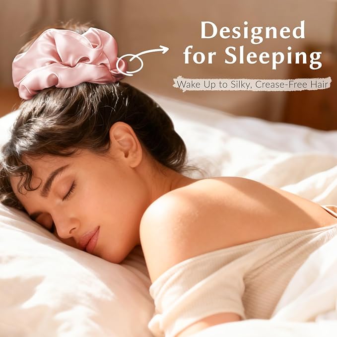 2 Pack Silky Scrunchies No Damage Pillow Scrunchies, Silk-Lilk Soft Oversized Hair Ties Ponytail Holders for Sleeping, Curly Thick or Thin Hair (Pink & Black)