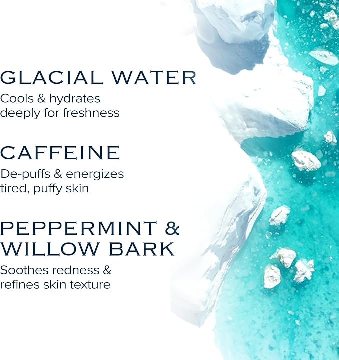 Ice Sorbet Toner Pads | Skin Prep Wipes for Puffiness, Under Eye Bags & Instant Face Lift | Gel Pads for Sunburn Relief & After Sun with 30% Glacial Water & Caffeine | Pack of 2 (120 Count)