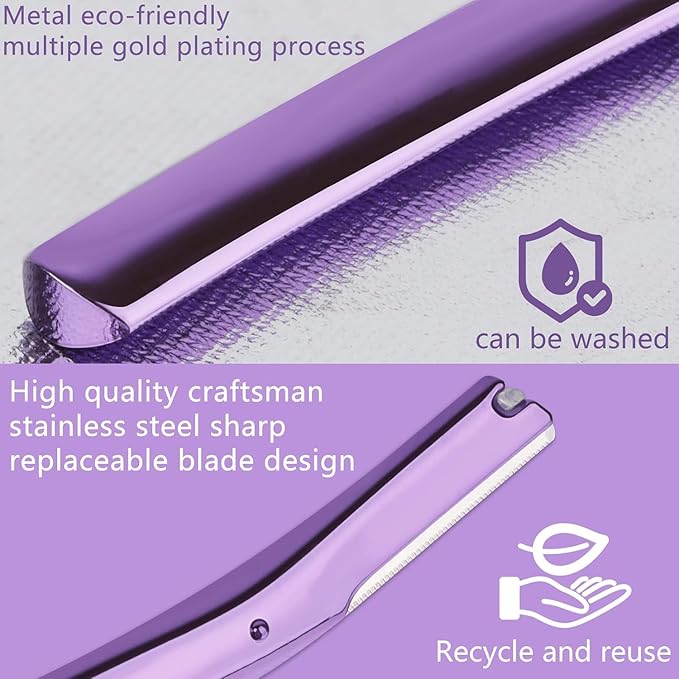 ANDIMEI Professional Dermaplaning Tool Set with 20 Replaceable Stainless Steel Blades, Face Exfoliation Razor for Peach Fuzz Removal, Eyebrow Shaping, All Skin Types (Purple)