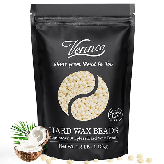 Vennco 2.5lb Cream Hard Wax Beads, Premium Coconut-Infused Hair Removal Wax for Full Body - Ideal for Brazilian, Bikini, Legs, Arms, Chest, and Back