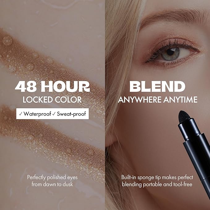 Blanc Double Shadow Stick - 48HR Long Lasting Dual-Tone Eye Shadow Pencil - Combines Glitter w/Soft Matte or Shimmer - Waterproof & Smudge-Proof Eyeshadow Makeup 0.05 oz (#01 Gold-Espresso)