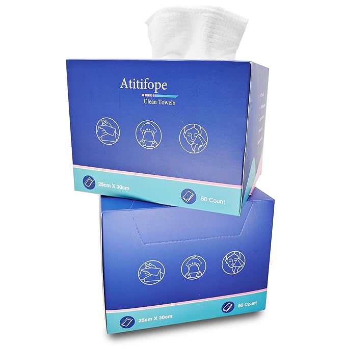 Atitifope Disposable Face Towels Makeup Remover Wipes Super Soft and Thick Dry Cleaning Cloths (100Count (2Boxes))