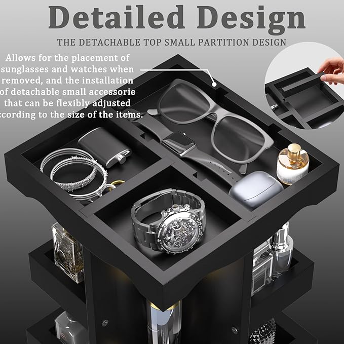Rotating Cologne Organizer for Men - 3 Tier Cologne Stand - Wooden Large Capacity Perfume Stand Organizer for Mens Husband Perfume Holder for Bathroom Counter Cosmetics Display
