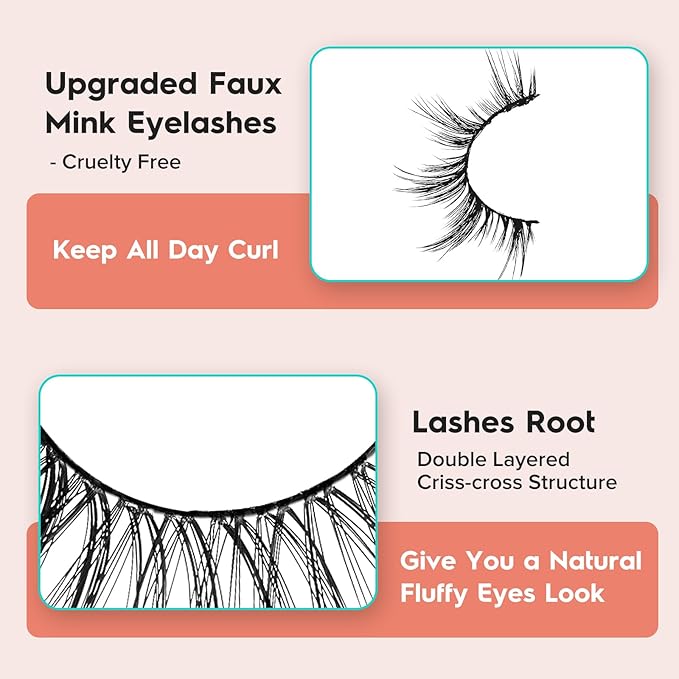 Manga Lashes - Wispy Anime Eyelashes, Natural Look, 3D Volume, 14mm, Thin Band, C Curl, 7 Pair Pack