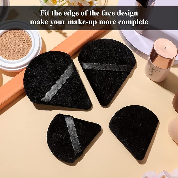 Maitys 12 Pcs Powder Puff Triangle for Face Makeup Cosmetic Loose Powder Puff Velour Soft Body Washable Reusable Foundation Sponge Wet Dry Makeup Tool for Women(Large, Small,Black)