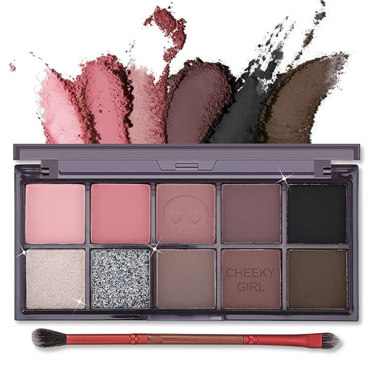 Erinde 10 Colors Eyeshadow Palette Makeup - Matte Shimmer Glitter Eye Shadow, Ultra-Blendable, High Pigmented, Naturing-Looking, Neutral Nude Eyeshadow Pallet with Professional Brush,18